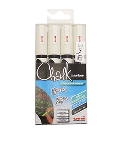 Uni Liquid Chalk 4 Pack White Medium Bullet