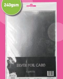 Creative House A4 240gsm Foil Card Silver 4 Sheets